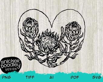 Protea Love Flower • SVG cut file for Cricut + Silhouette cutting machine • Clipart • Heart • Floral • Weeding challenge • South African