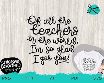 Of all the teachers in the world, I'm so glad I got you! SVG cut file for Cricut + Silhouette cutting machines • Teacher appreciation art