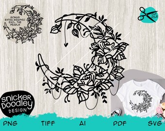 Crescent Moon with Roses SVG cut file for Cricut + Silhouette cutting machines • Vector image, vinyl cut file • Floral design • Flowers art
