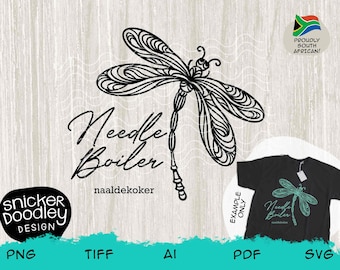 Proudly South African Afrikaans Naaldekoker Dragonfly translation • SVG Cut file for Cricut, Silhouette + Glowforge machines • Funny clipart