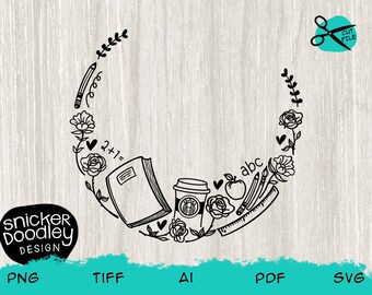 Teacher Love Circular Frame SVG cut file for Cricut + Silhouette cutting machines • Back to School • Education Flowers Stamp Apple Books