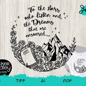 Rhysand citaat uit ACOTAR boeken • SVG gesneden bestand voor Cricut + silhouet snijmachines • Velaris Mountain Stars • Sublimatie PNG