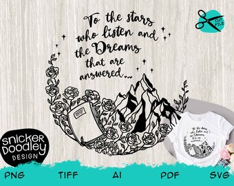 Rhysand quote from ACOTAR books • SVG cut file for Cricut + Silhouette cutting machines • Velaris Mountain Stars • Sublimation PNG