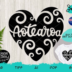 Arquivo de corte Aotearoa Love SVG para máquinas de corte Cricut + Silhouette • Love New Zealand • Kiwi Māori PNG em formato de coração com samambaias