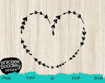 Doodled Ivy Love Heart • SVG cut file for Cricut + Silhouette cutting machines •