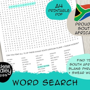 Funny South African Word Search • PDF file - print + start searching for 75 slang phrases + swear words • Instant Download