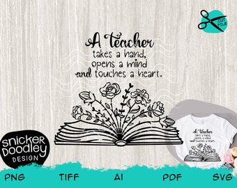 Teacher Love Education SVG cut file for Cricut + Silhouette cutting machine • Floral book flowers T-shirt design • School • Clipart
