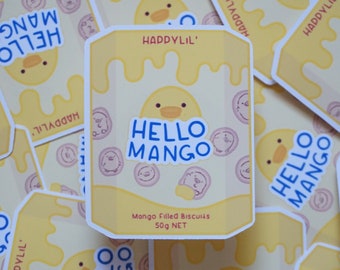 Hello Mango Soft Matte Vinyl Die-Cut Sticker | Asian Snacks | Laptop, Water Bottle, Notebook Sticker Gift | 1.591 in x 2 in