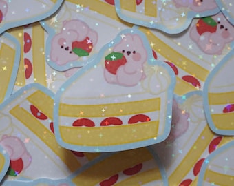 Cherry Sliced Cake Waterproof Glossy Vinyl Die-Cut Sticker | K-pop | Laptop, Water Bottle, Notebook Sticker Gift | 2.25 in x 2.111 in