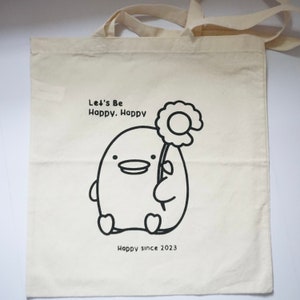 Let&#39;s Be Happy, Happy | Screen Printed Cotton Tote Bag, Aesthetic Tote Bag, Cotton Tote Bag, Lightweight Tote Bag, Tote Bag for Friends