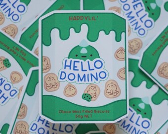 Hello Domino Soft Matte Vinyl Die-Cut Sticker | Asian Snacks | Laptop, Water Bottle, Notebook Sticker Gift | 1.591 in x 2 in