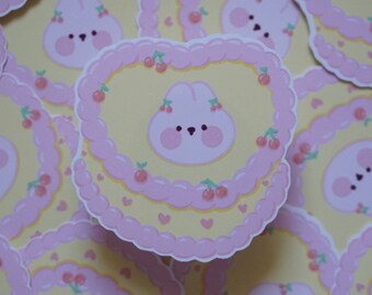 Cherry Cake Waterproof Soft Matte Vinyl Die-Cut Sticker | Cute Bunny | Laptop, Water Bottle, Notebook Sticker Gift | 1.45 in x 1.596 in