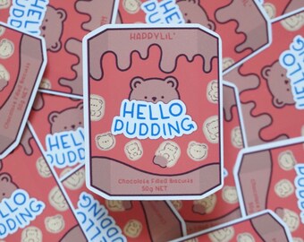 Hello Pudding Soft Matte Vinyl Die-Cut Sticker | Asian Snacks | Laptop, Water Bottle, Notebook Sticker Gift | 1.591 in x 2 in