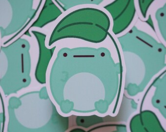 Fred w/ Leaf Soft Matte Vinyl Die-Cut Sticker | Cute Frog | Laptop, Water Bottle, Notebook Sticker Gift | 1.65 in x 2.283 in