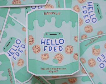 Hello Fred Soft Matte Vinyl Die-Cut Sticker | Asian Snacks | Laptop, Water Bottle, Notebook Sticker Gift | 1.591 in x 2 in
