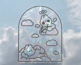 Cherry & Rául Suncatcher | Bunny Suncatcher | Window Sticker | Sticker | Rainbows | Holographic | Suncatcher for Window | Rainbow Suncatcher