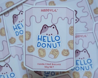 Hello Donut Soft Matte Vinyl Die-Cut Sticker | Asian Snacks | Laptop, Water Bottle, Notebook Sticker Gift | 1.591 in x 2 in