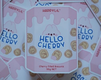 Hello Cherry Soft Matte Vinyl Die-Cut Sticker | Asian Snacks | Laptop, Water Bottle, Notebook Sticker Gift | 1.591 in x 2 in