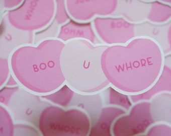 Boo U Whore Waterproof Glossy Vinyl Die-Cut Sticker | Mean Girls | Laptop, Water Bottle, Notebook Sticker Gift | 2.44 in x 0.932 in