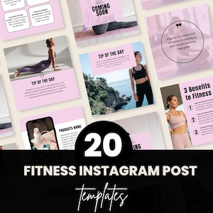 20 Fitness Instagram Post Templates-Editable Canva Bundle for Workout Motivation & Health Coaches