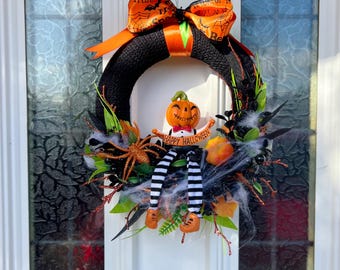 Halloween Wreath For Front Door / Halloween Decoration / Autumn Wreath / Pumpkin