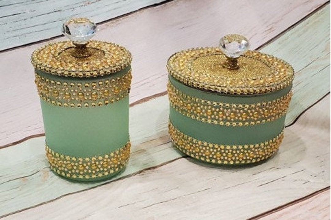 Green Glass Vanity Containers Etsy