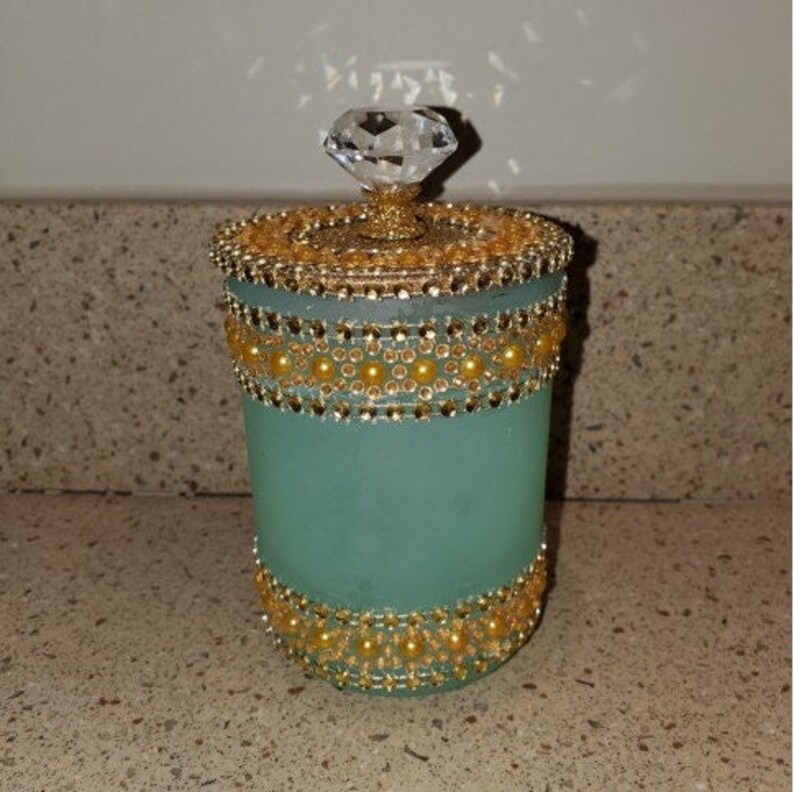 Green Glass Vanity Containers Etsy