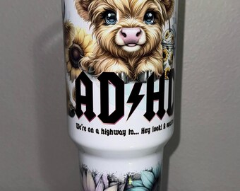 40oz tumbler.  Highlander cup, Highlander tumbler, cute cow tumbler, adhd cup, overstimulated club cup