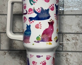 40oz tumbler.  Cat tumbler, cat cup, galaxy cup, colorful cat cup