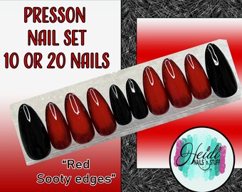 10 or 20 Press on nails | Vampire | sooty edges nails | Goth | Glue on nails | False nails | Fake nails | Custom nails | Reusable nails