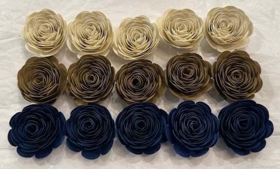 Navy Cream Brown Paper Roses - Navy Cream Brown Paper Flowers - Etsy