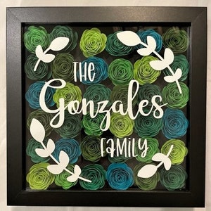 Family Name Shadow Box - Paper Rose Shadow Box - Paper Flower Shadow Box