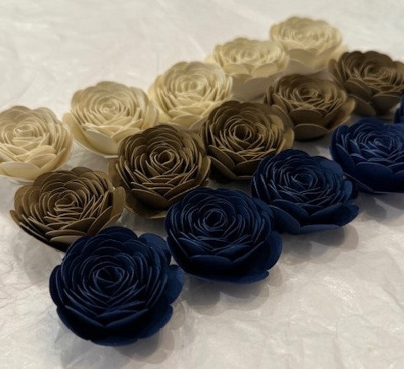 Navy Cream Brown Paper Roses - Navy Cream Brown Paper Flowers - Etsy