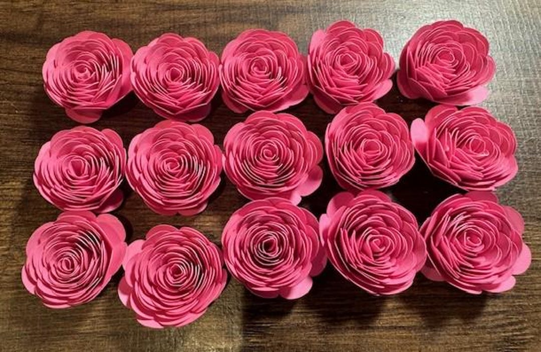Pink Patterned Paper Roses Hand Rolled Pink Paper Roses: Cake Decor, Crafts - 15 Piece Set - Etsy