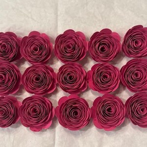 Dark Pink Paper Roses: Hand Rolled Cardstock Flowers - Set of 15