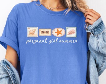 Comfort colors Pregnant Girl Summer Shirt,Summer Pregnancy Announcement Shirt,Beach Pregnancy Announcement,Pregnancy Reveal,Summer Pregnancy