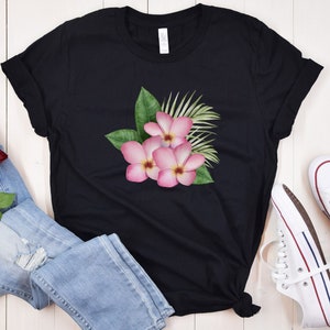 Plumeria Shirt,Botanical Flower tshirt,Hawaiian Flower Shirt,Pink Plumeria Shirt,Floral Tshirt,Garden Flower Tshirt,Ladies Flower tshirt