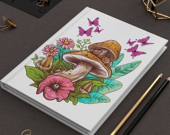 Cottagecore Mushroom Hardcover Journal: Floral Butterfly Travel Diary