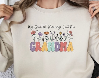 Sudadera con flores para abuela, sudadera para abuela, camiseta para abuela, ideas de regalo para el Día de la Madre, sudadera para abuela bendecida, regalo para nueva abuela