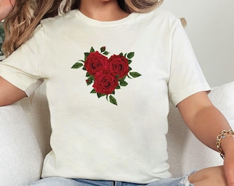 Red Rose Floral T-Shirt: Botanical Flower Shirt