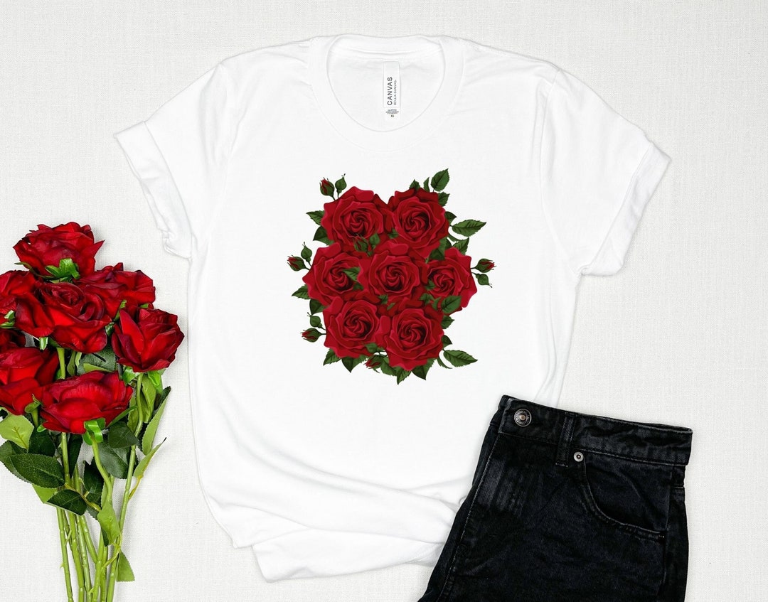 Red Rose Tshirt Floral Shirt Flower Shirt 3 Red Rose Etsy