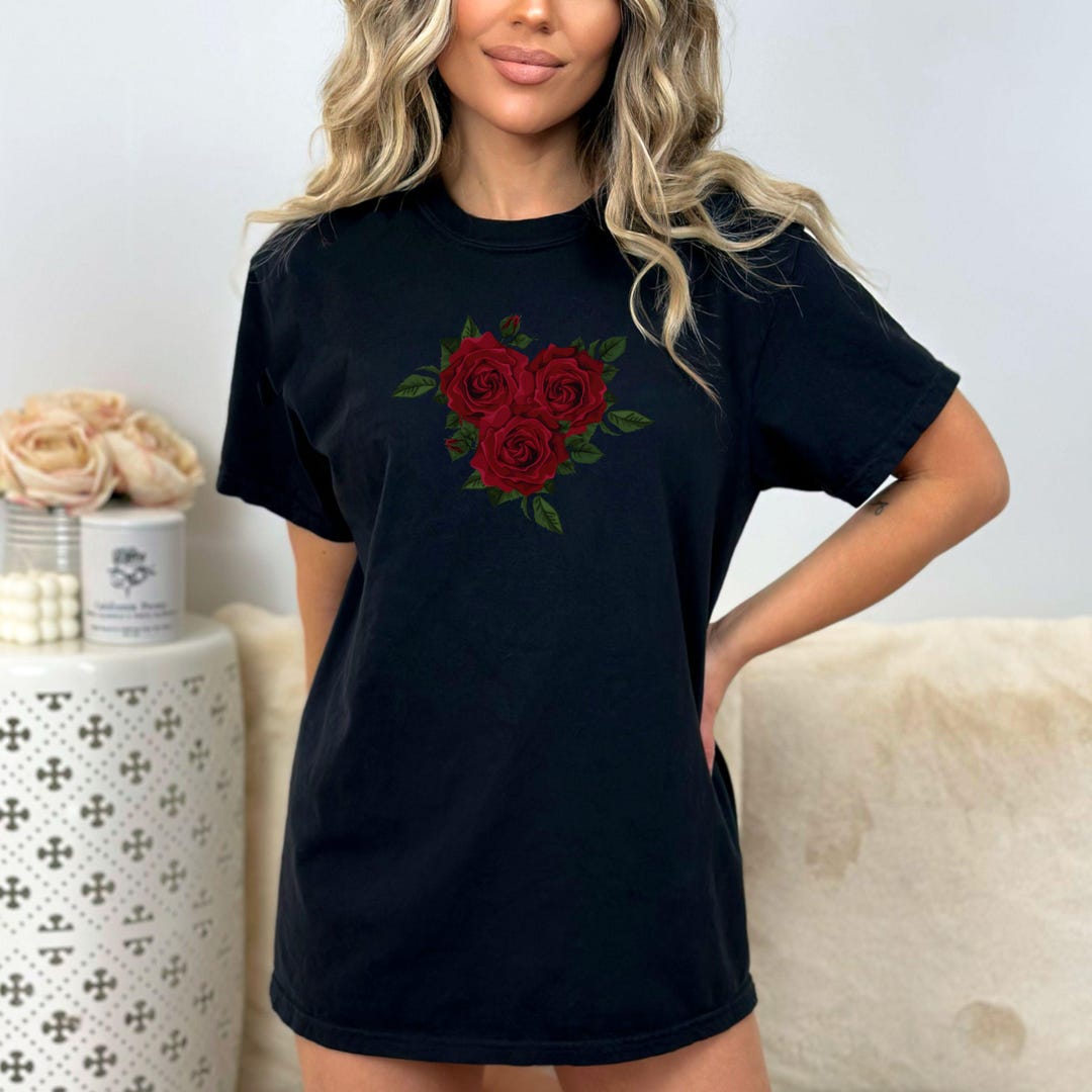 Comfort Colors® Rose Shirt, Red Rose T-shirt, Floral Shirt, Flower ...