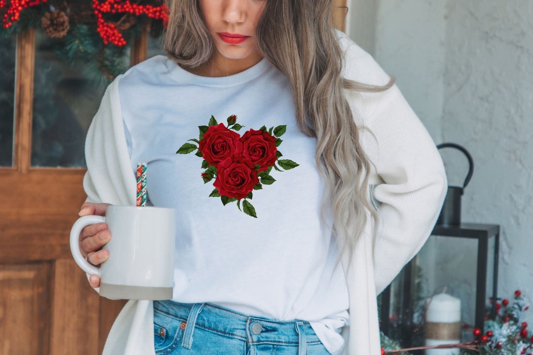 Red Rose Tshirt Floral Shirt Flower Shirt 3 Red Rose Etsy