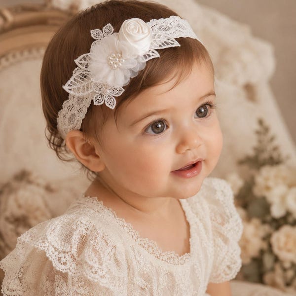 Lace Girl Headband for Elegant Occasions - Baptism, Christening, Wedding