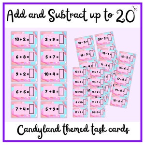 Tarjetas didácticas de matemáticas imprimibles para niños: tarjetas de tareas de suma y resta, actividad de educación en el hogar para primer grado