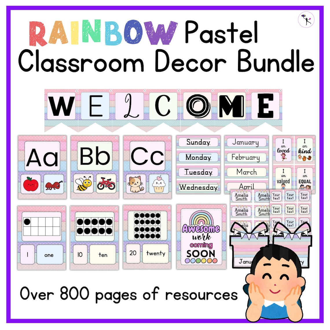 Rainbow Pastel Classroom Decor Bundle: Printable Canva Templates for ...
