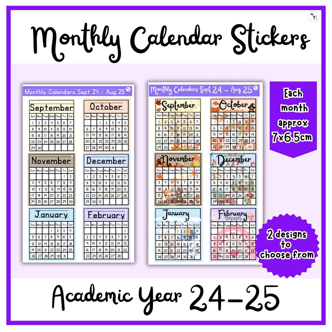 Monthly Calendar Stickers: Academic Stickers Themed Calendar Stickers ...