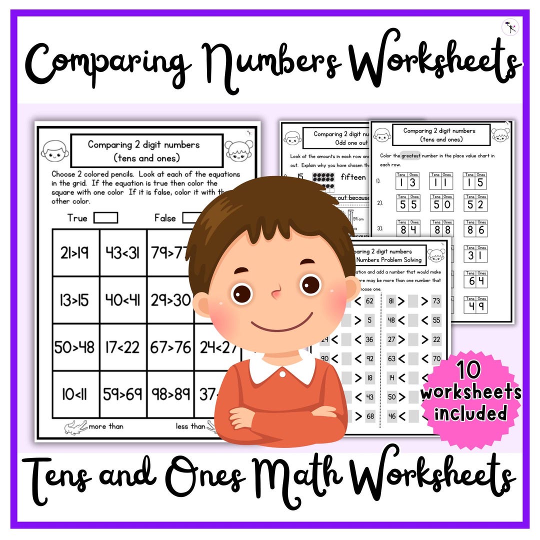 Comparing Numbers Tens and Ones Printable Worksheets for First Grade