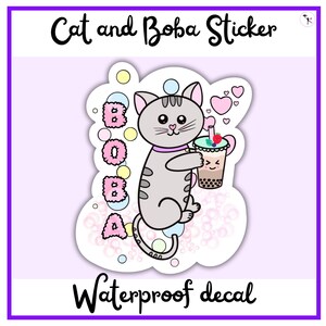 Adorable Boba Cat Bubble Tea Laptop Decals in Pastel Colors, Waterproof and Kawaii