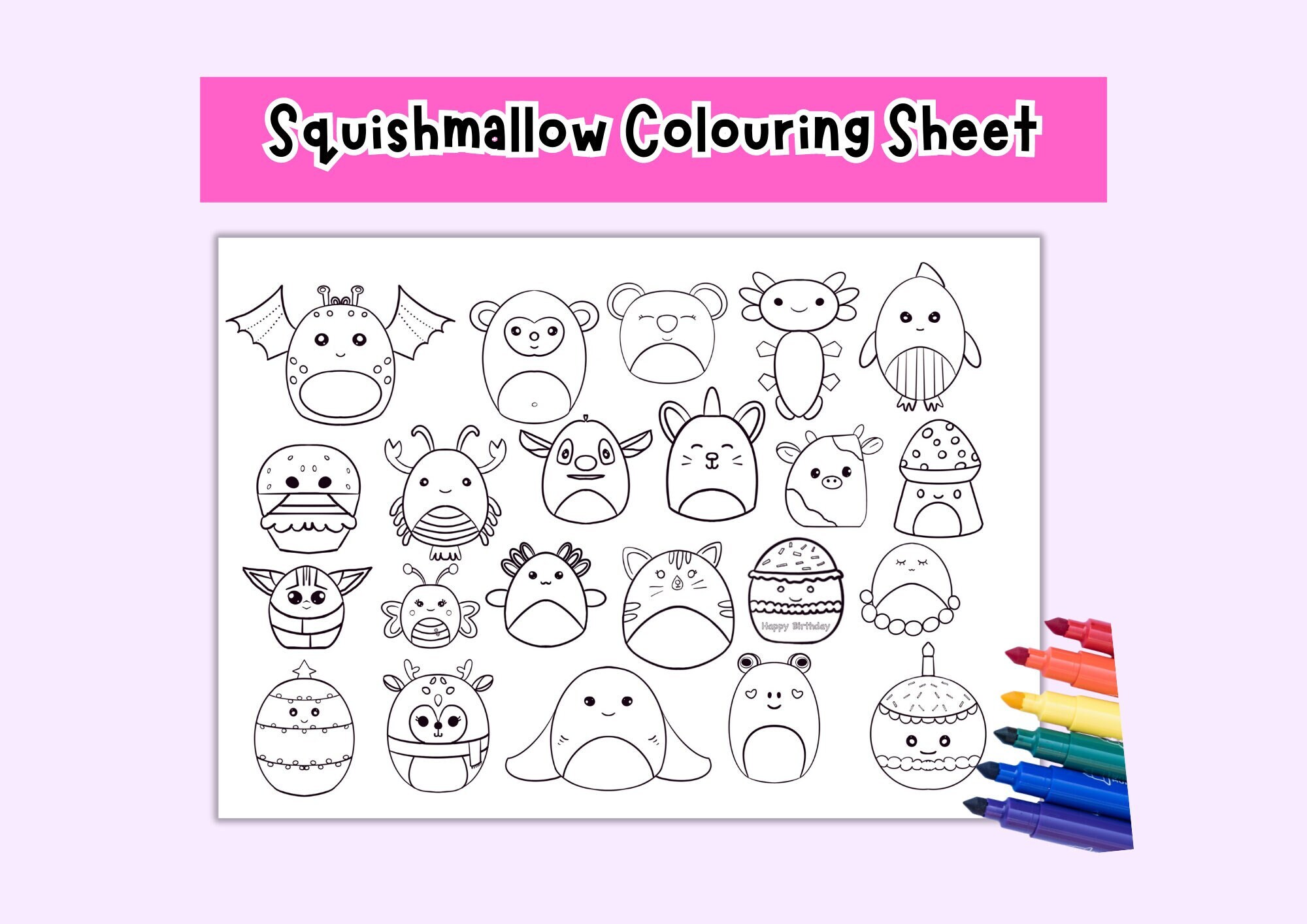 Squishmallow: Squishmallow Printable Colouring Sheet for Kids, Axolotl Colouring - Etsy UK